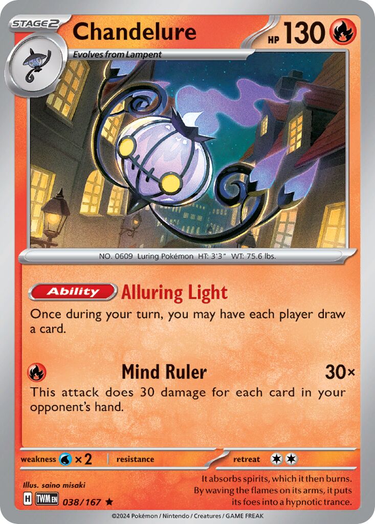Chandelure 038/167 — Twilight Masquerade (English Pokémon TCG card)