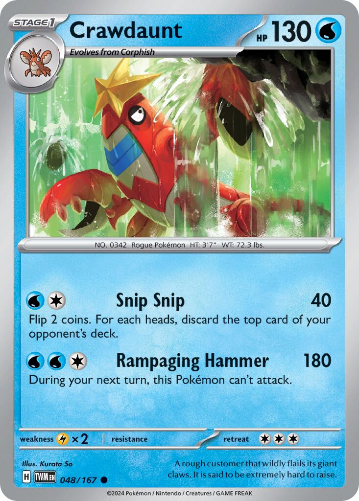 Crawdaunt 048/167 — Twilight Masquerade (English Pokémon TCG card)