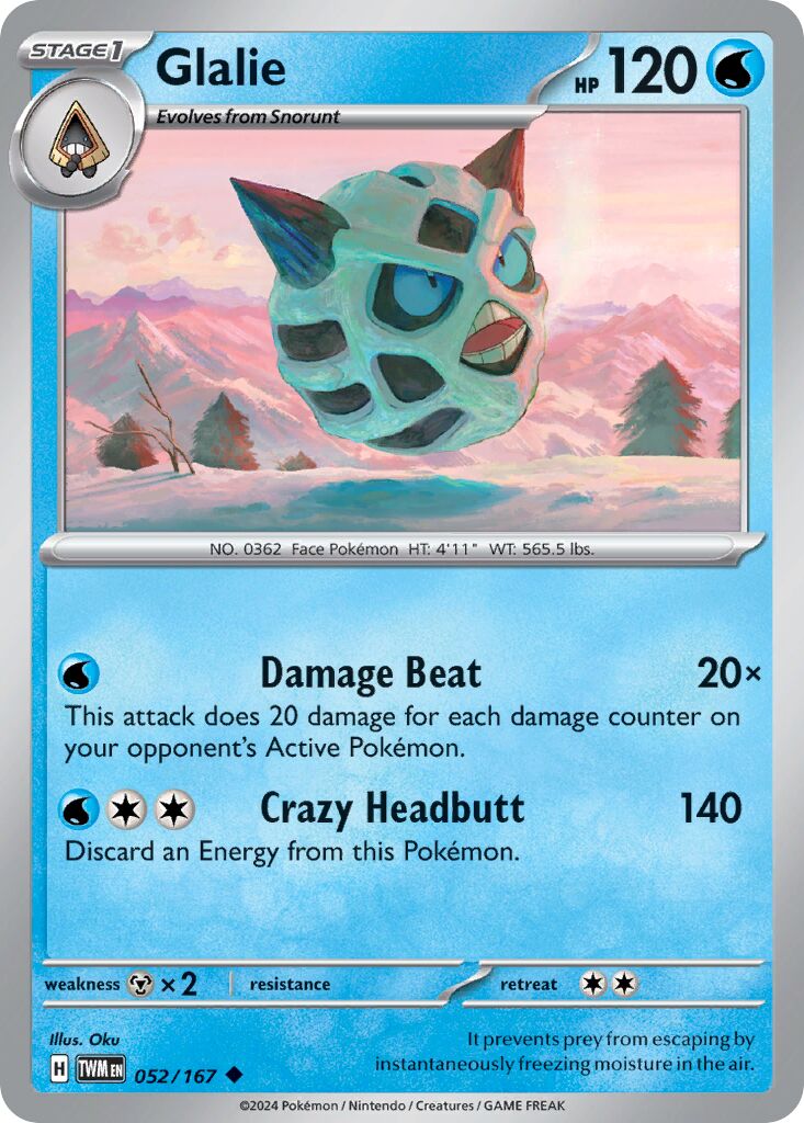Glalie 052/167 — Twilight Masquerade (English Pokémon TCG card)