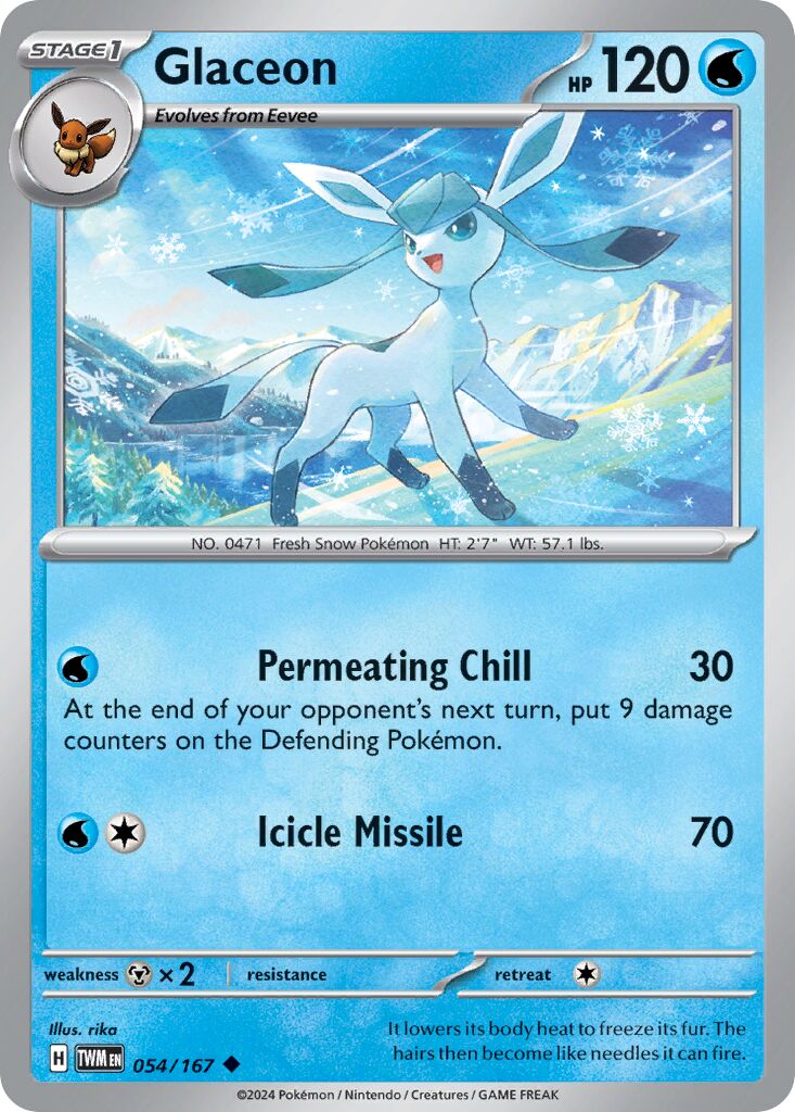 Glaceon 054/167 — Twilight Masquerade (English Pokémon TCG card)