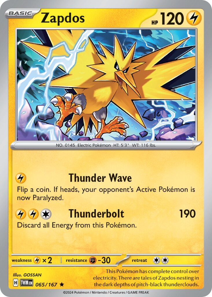 Zapdos 065/167 — Twilight Masquerade (English Pokémon TCG card)