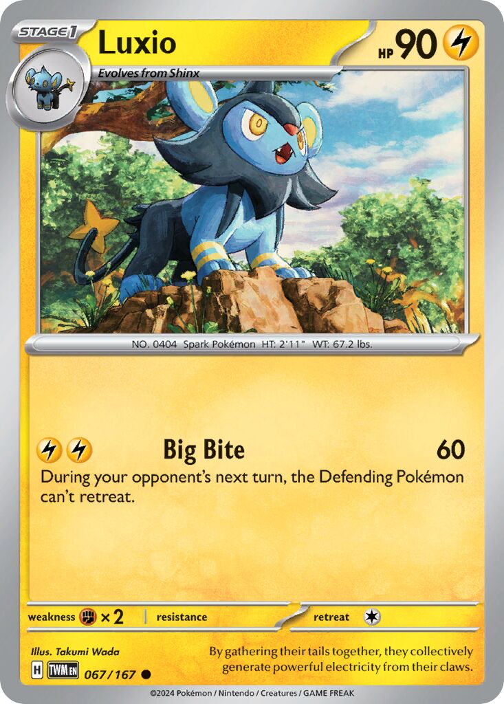 Luxio 067/167 — Twilight Masquerade (English Pokémon TCG card)