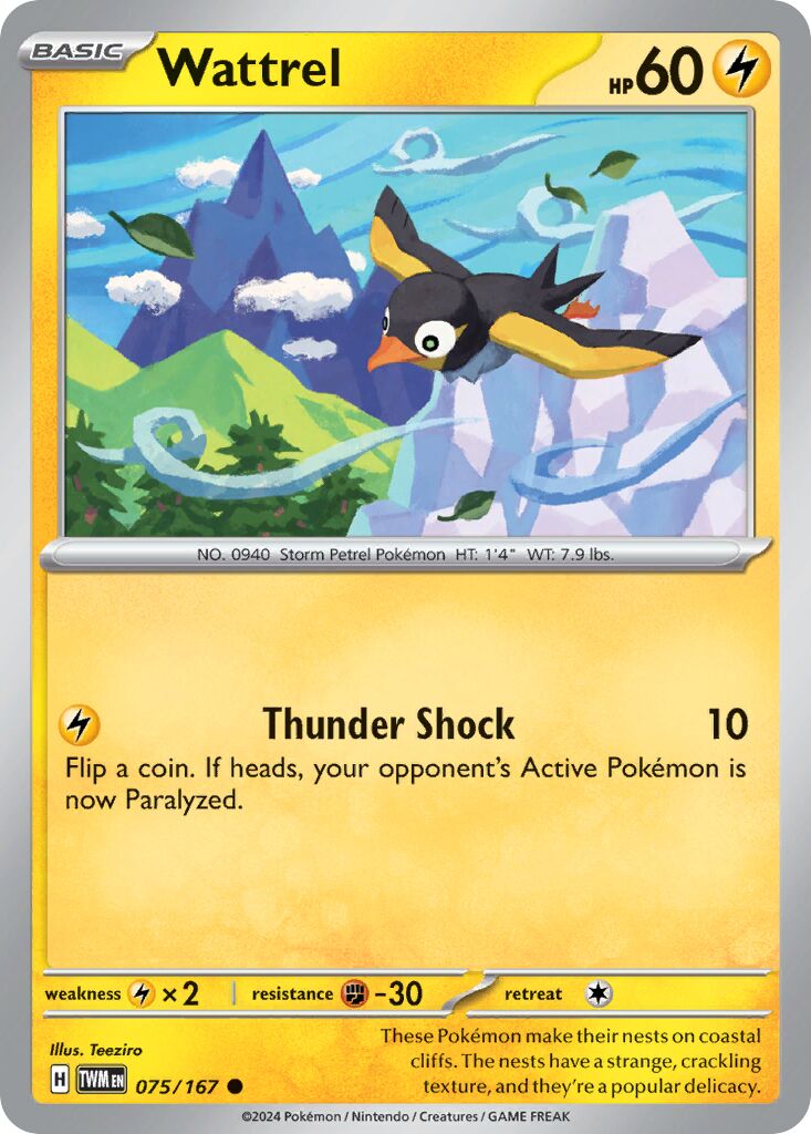 Wattrel 075/167 — Twilight Masquerade (English Pokémon TCG card)