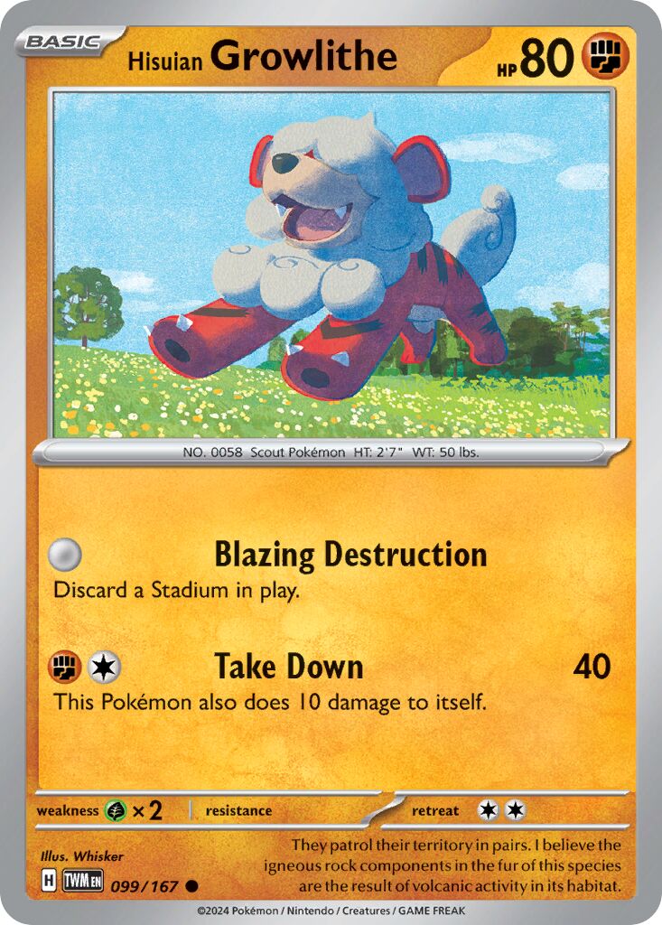 Hisuian Growlithe 099/167 — Twilight Masquerade (English Pokémon TCG card)