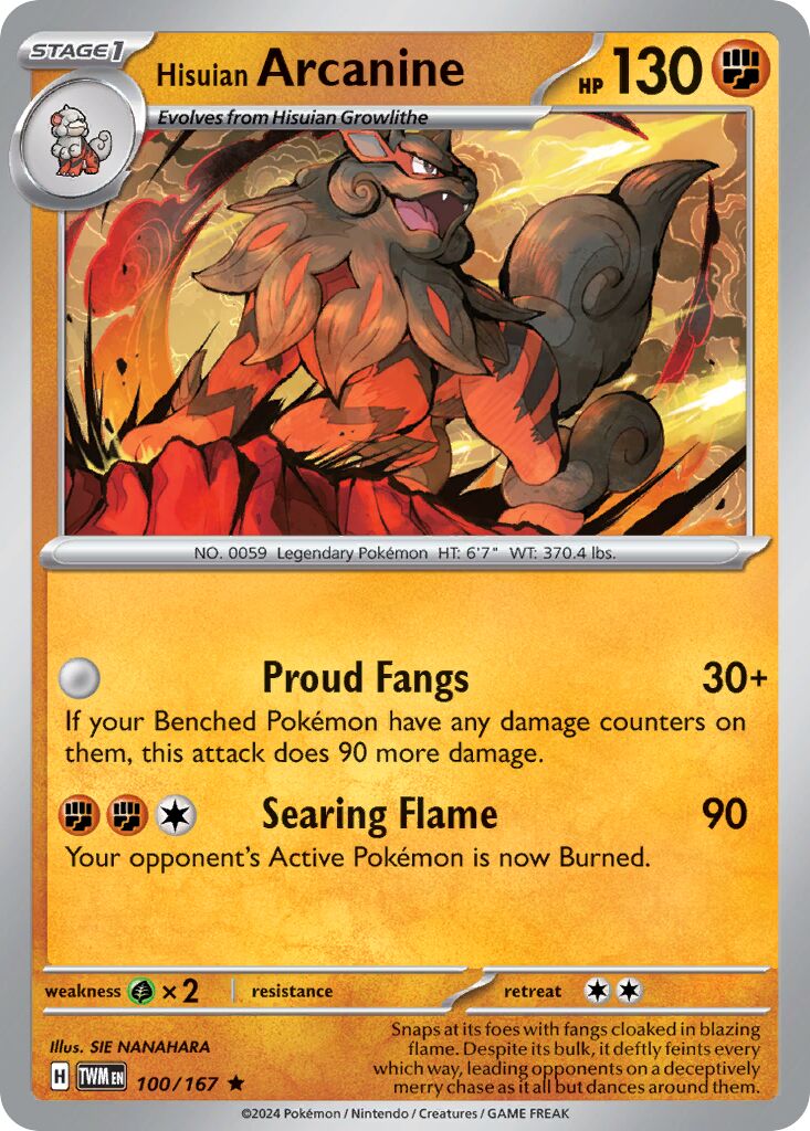 Hisuian Arcanine 100/167 — Twilight Masquerade (English Pokémon TCG card)