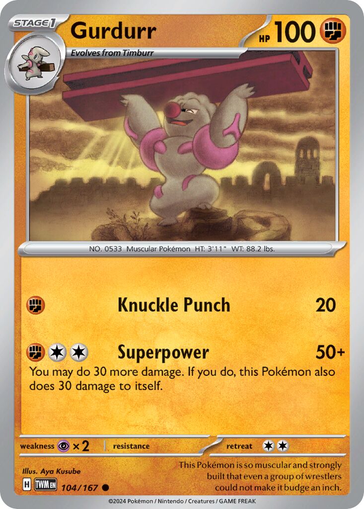 Gurdurr 104/167 — Twilight Masquerade (English Pokémon TCG card)