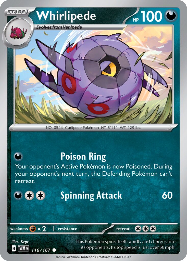 Whirlipede 116/167 — Twilight Masquerade (English Pokémon TCG card)