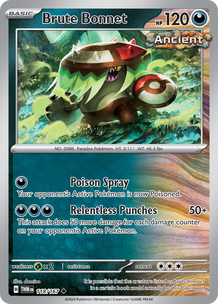 Brute Bonnet 118/167 — Twilight Masquerade (English Pokémon TCG card)
