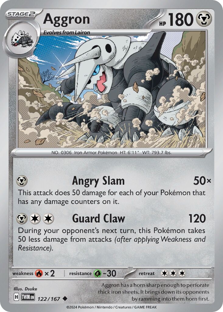 Aggron 122/167 — Twilight Masquerade (English Pokémon TCG card)