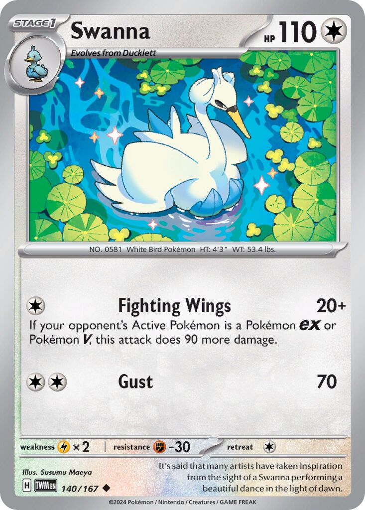 Swanna 140/167 — Twilight Masquerade (English Pokémon TCG card)