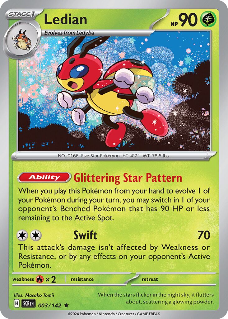 Ledian 003/142 — Stellar Crown (English Pokémon TCG card)