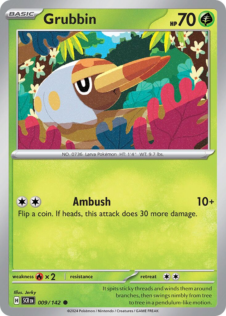 Grubbin 009/142 — Stellar Crown (English Pokémon TCG card)