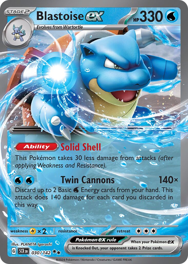 Blastoise ex 030/142 — Stellar Crown (English Pokémon TCG card)