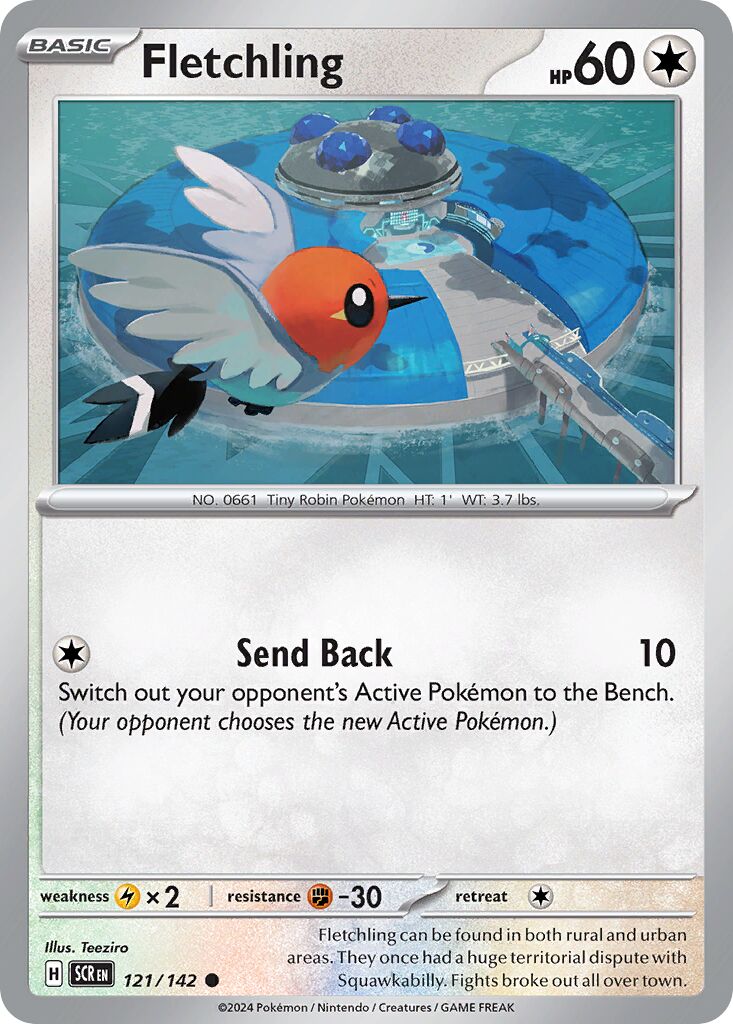 Fletchling 121/142 — Stellar Crown (English Pokémon TCG card)