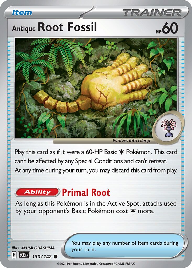 Antique Root Fossil 130/142 — Stellar Crown (English Pokémon TCG card)