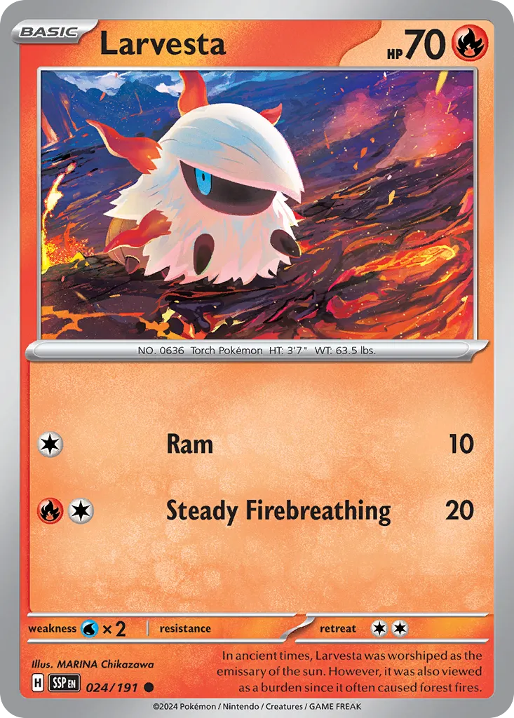 Larvesta 024/191 — Surging Sparks (English Pokémon TCG card)