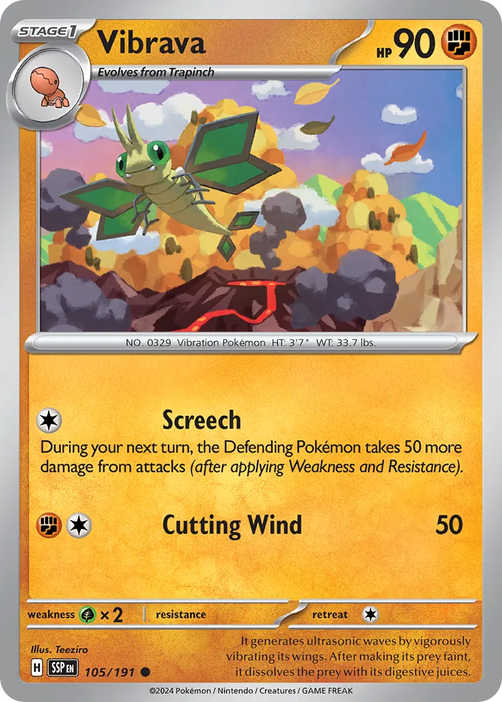 Vibrava 105/191 — Surging Sparks (English Pokémon TCG card)