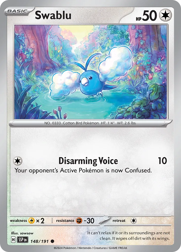 Swablu 148/191 — Surging Sparks (English Pokémon TCG card)