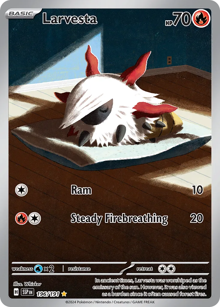 Larvesta 196/191 — Surging Sparks (English Pokémon TCG card)