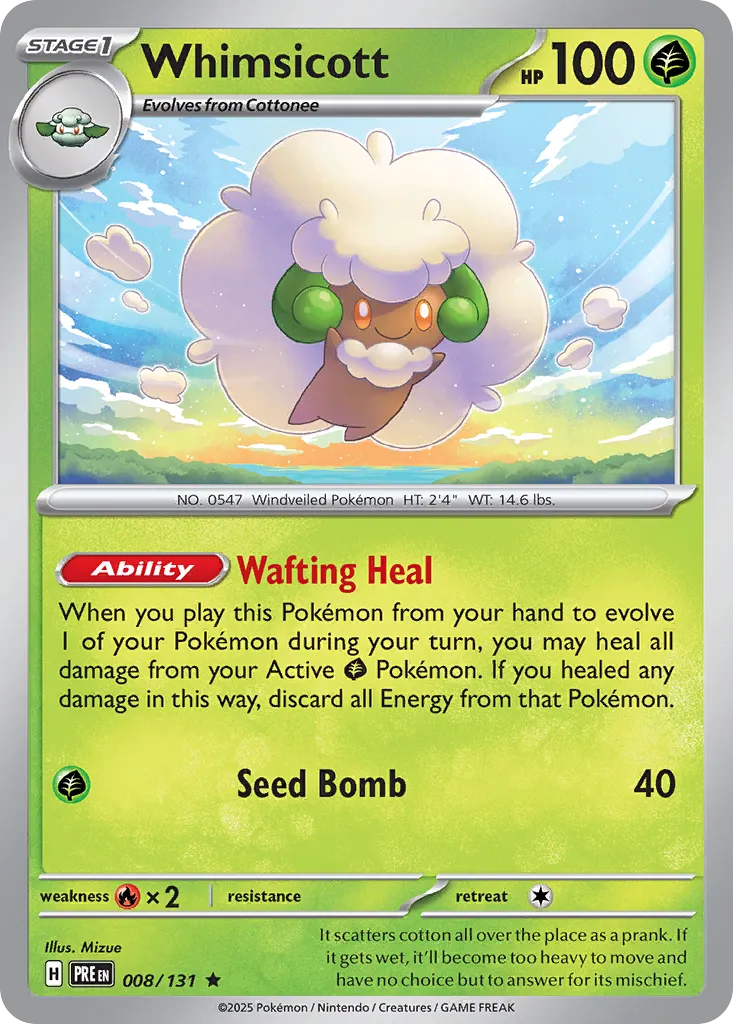 Whimsicott 008/131 — Prismatic Evolutions (English Pokémon TCG card)
