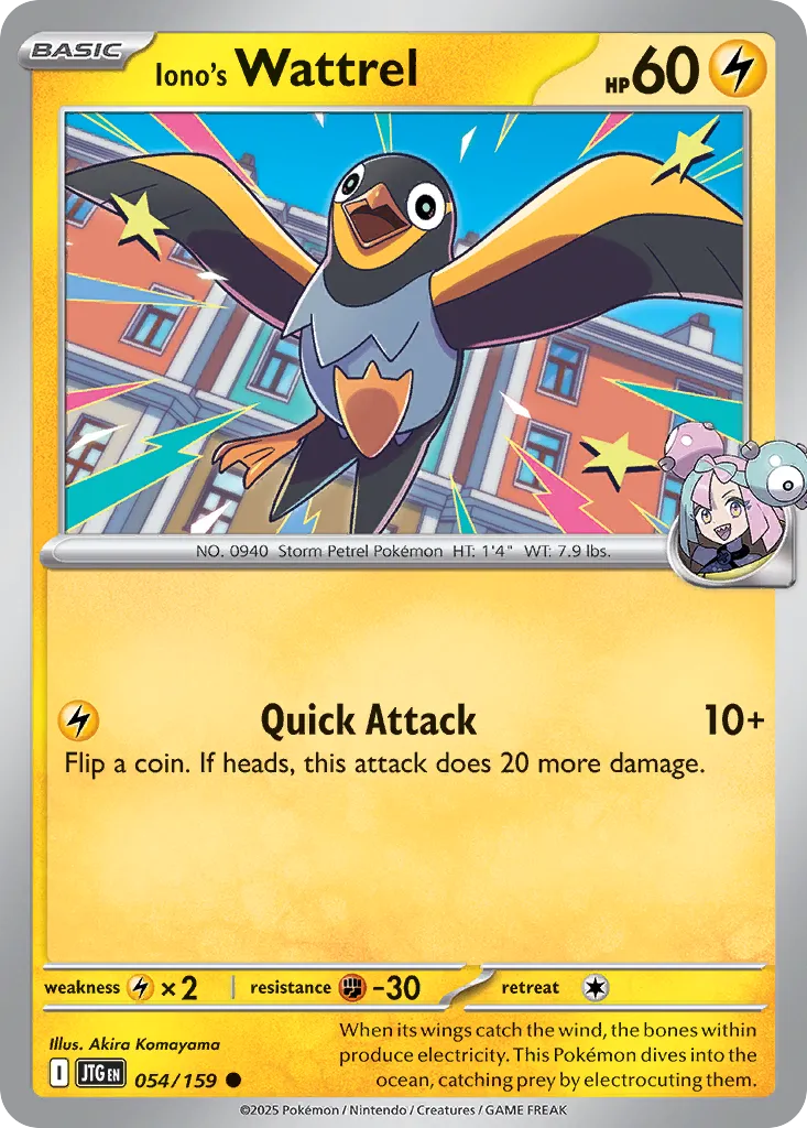 Iono's Wattrel 054/159 — Journey Together (English Pokémon TCG card)