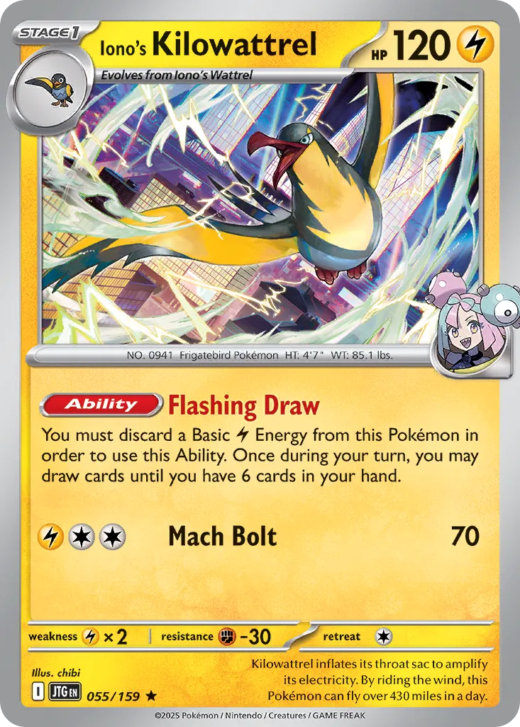 Iono's Kilowattrel 055/159 — Journey Together (English Pokémon TCG card)
