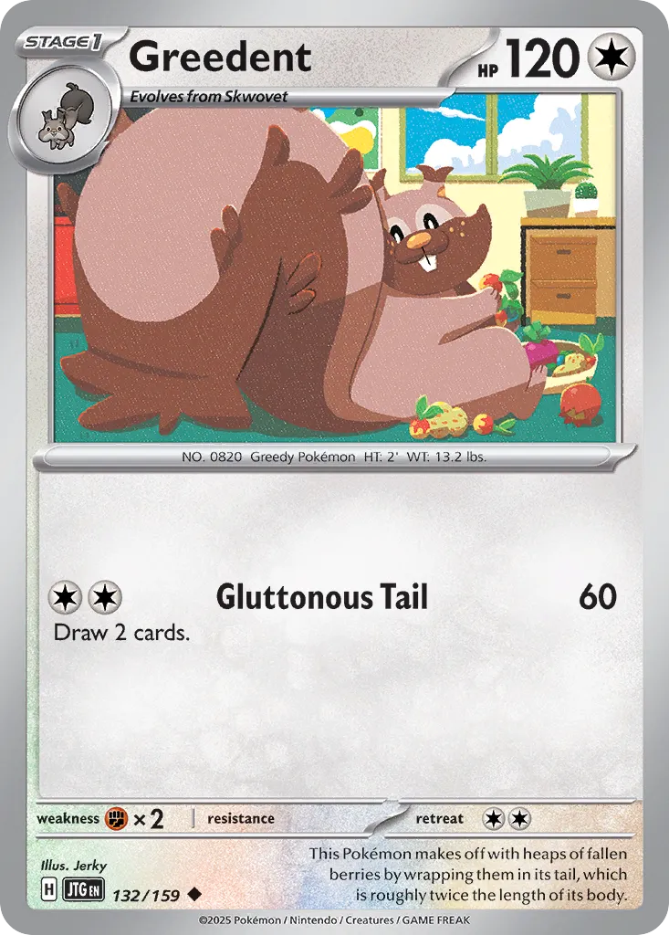 Greedent 132/159 — Journey Together (English Pokémon TCG card)