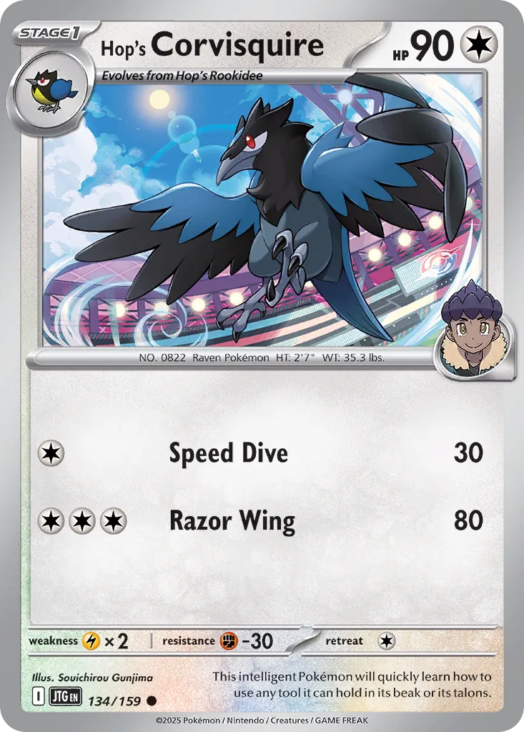 Hop's Corvisquire 134/159 — Journey Together (English Pokémon TCG card)