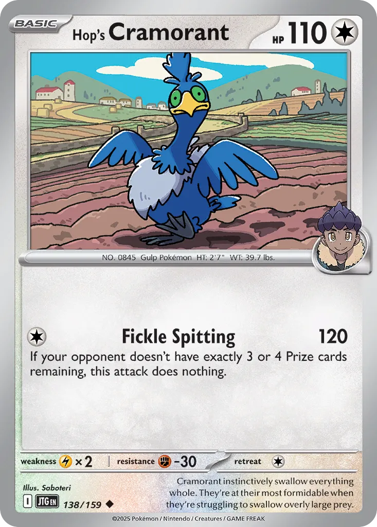 Hop's Cramorant 138/159 — Journey Together (English Pokémon TCG card)