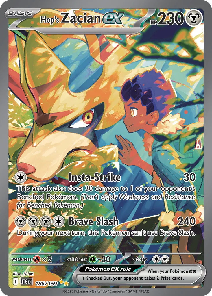 Hop's Zacian ex 186/159 — Journey Together (English Pokémon TCG card)