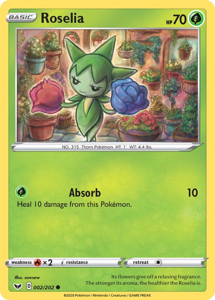 Roselia 002/202 — Sword & Shield (English Pokémon TCG card)