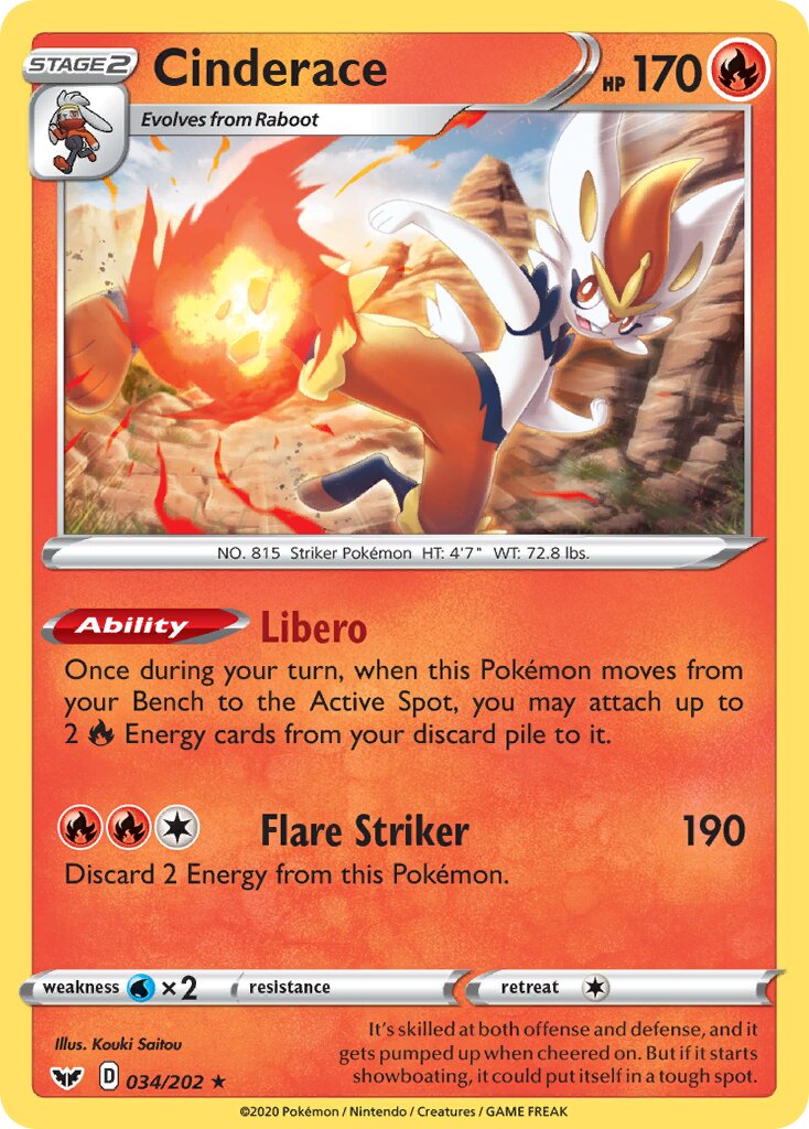Cinderace 034/202 — Sword & Shield (English Pokémon TCG card)