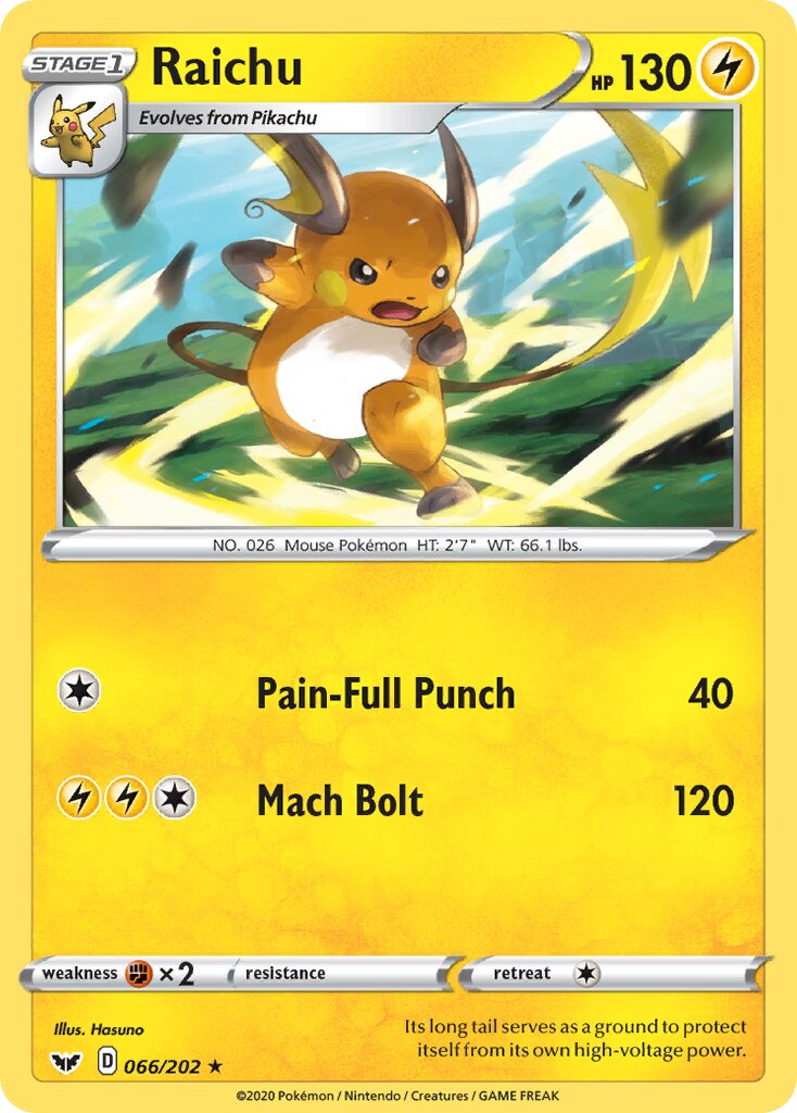 Raichu 066/202 — Sword & Shield (English Pokémon TCG card)