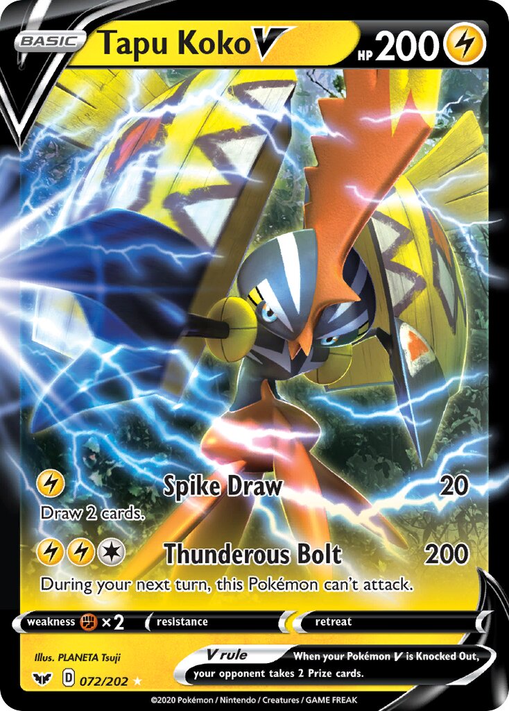 Tapu Koko V 072/202 — Sword & Shield (English Pokémon TCG card)