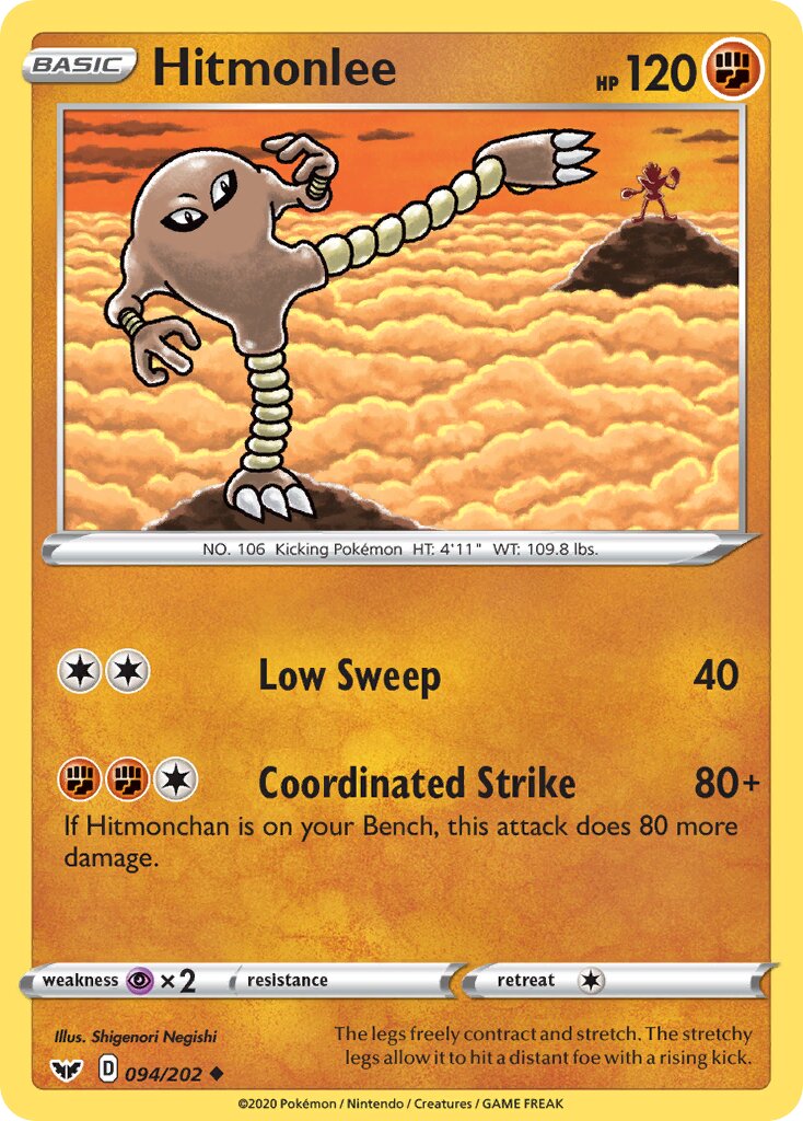 Hitmonlee 094/202 — Sword & Shield (English Pokémon TCG card)