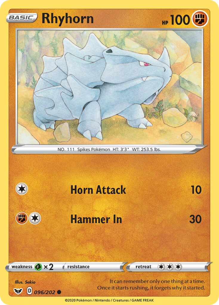 Rhyhorn 096/202 — Sword & Shield (English Pokémon TCG card)