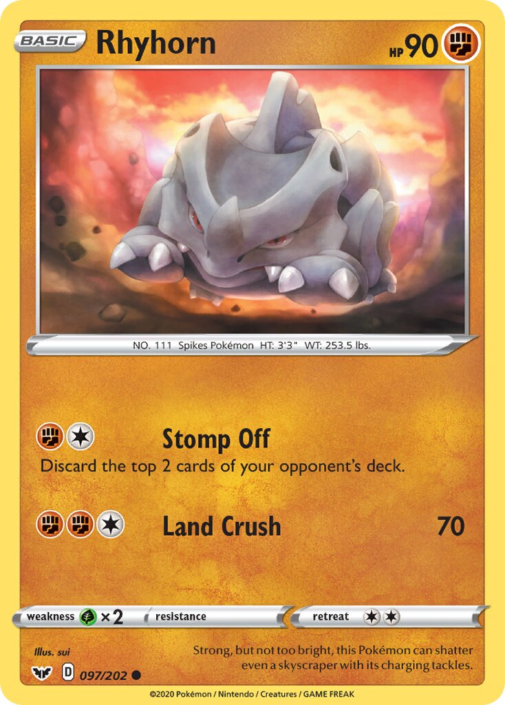 Rhyhorn 097/202 — Sword & Shield (English Pokémon TCG card)