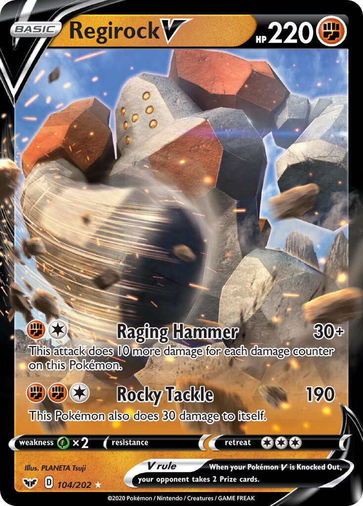 Regirock V 104/202 — Sword & Shield (English Pokémon TCG card)