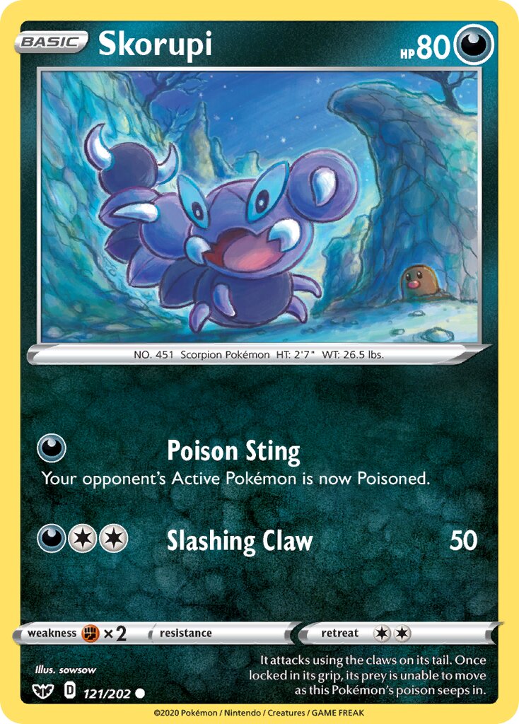 Skorupi 121/202 — Sword & Shield (English Pokémon TCG card)