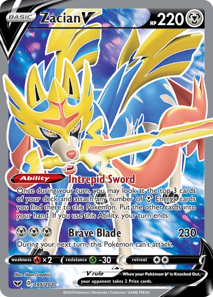 Zacian V 195/202 — Sword & Shield (English Pokémon TCG card)