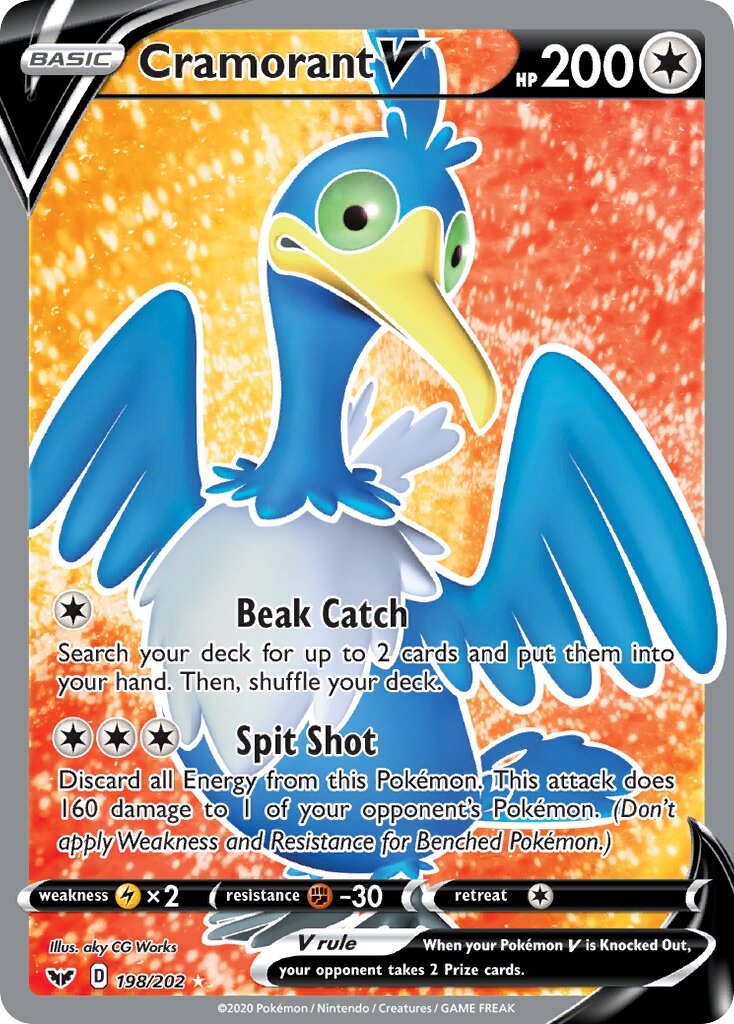 Cramorant V 198/202 — Sword & Shield (English Pokémon TCG card)