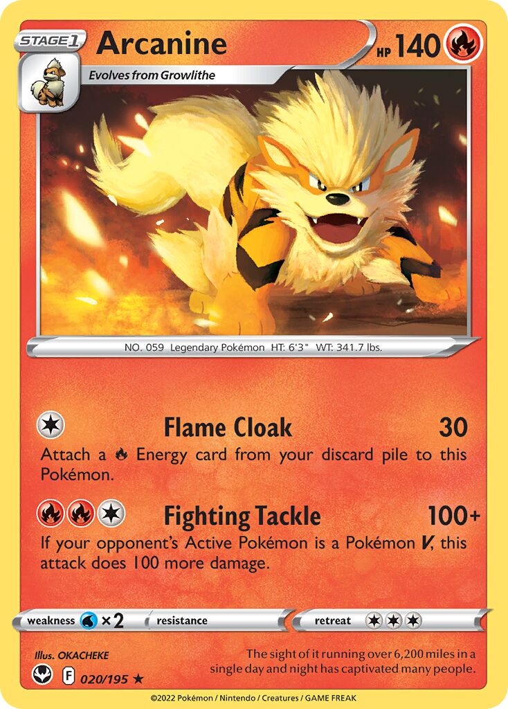 Arcanine 020/245 — Silver Tempest (English Pokémon TCG card)