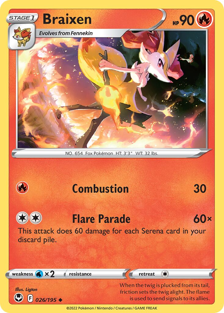 Braixen 026/245 — Silver Tempest (English Pokémon TCG card)