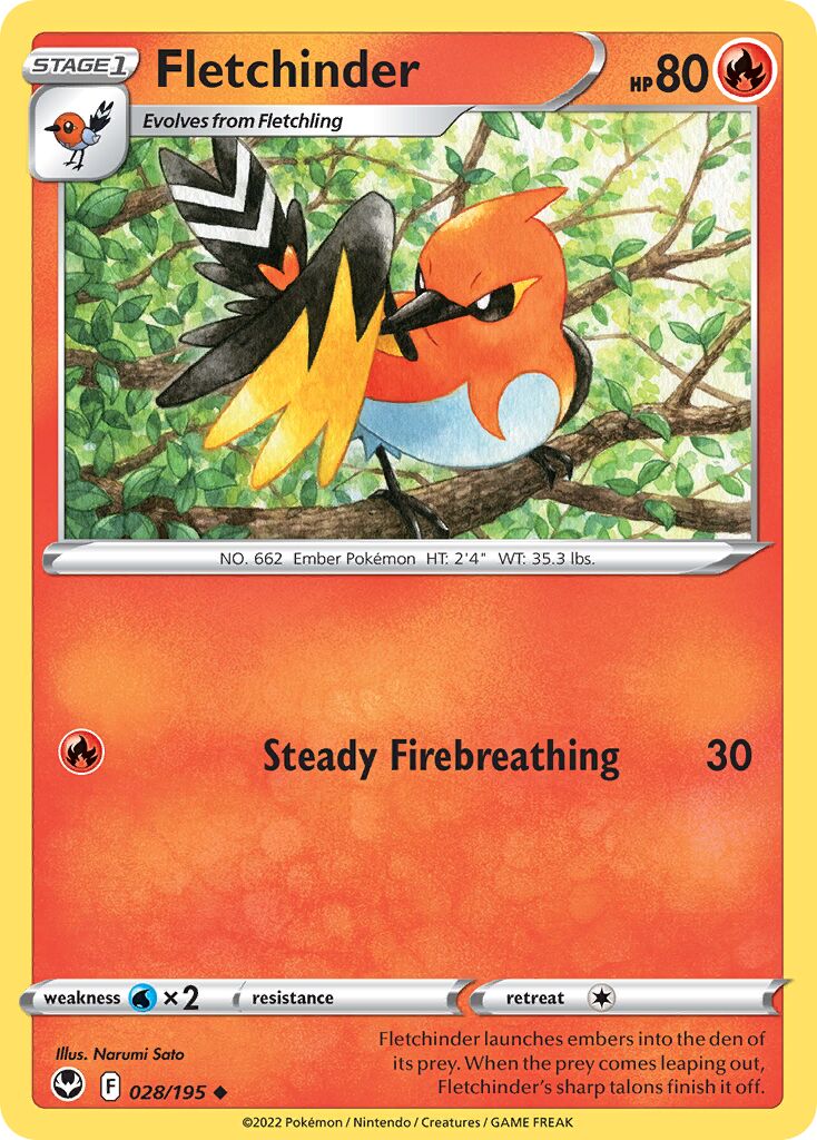 Fletchinder 028/245 — Silver Tempest (English Pokémon TCG card)