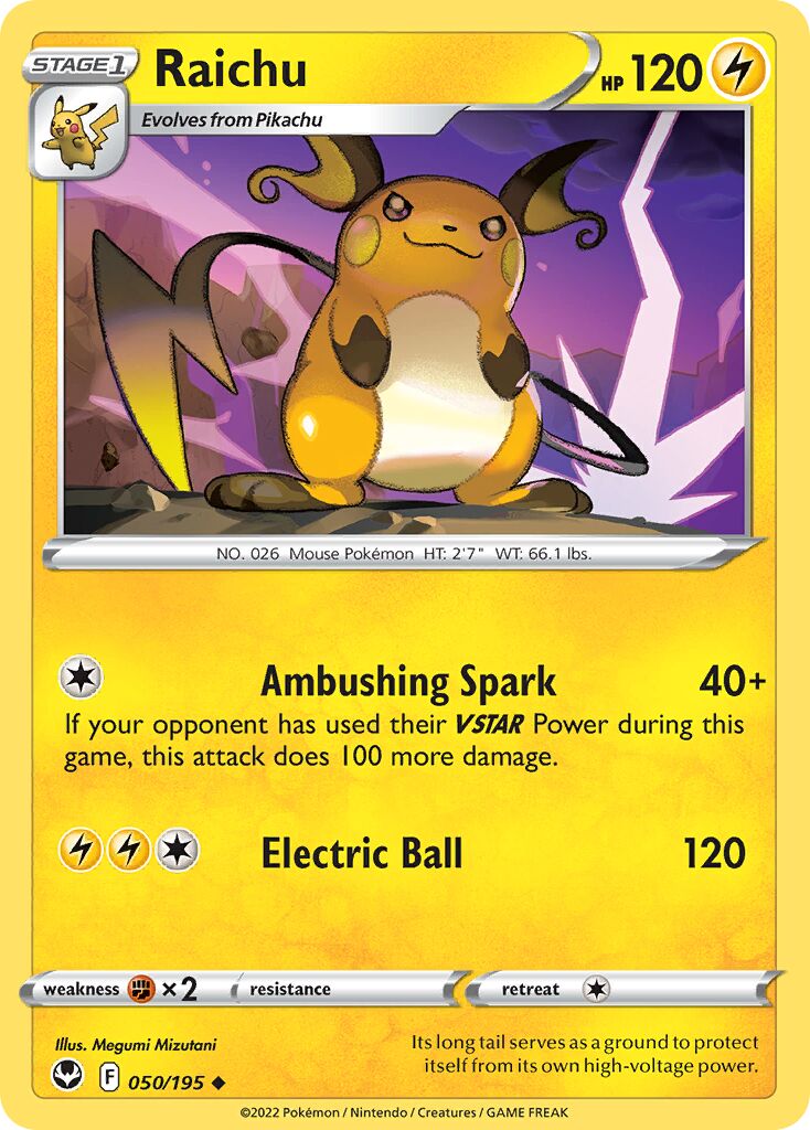 Raichu 050/245 — Silver Tempest (English Pokémon TCG card)