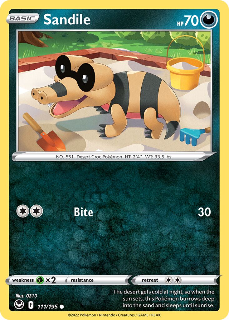 Sandile 111/245 — Silver Tempest (English Pokémon TCG card)