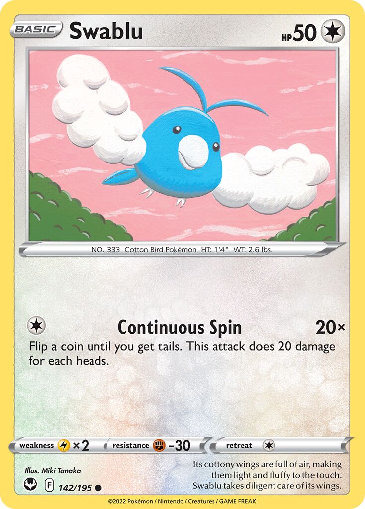 Swablu 142/245 — Silver Tempest (English Pokémon TCG card)