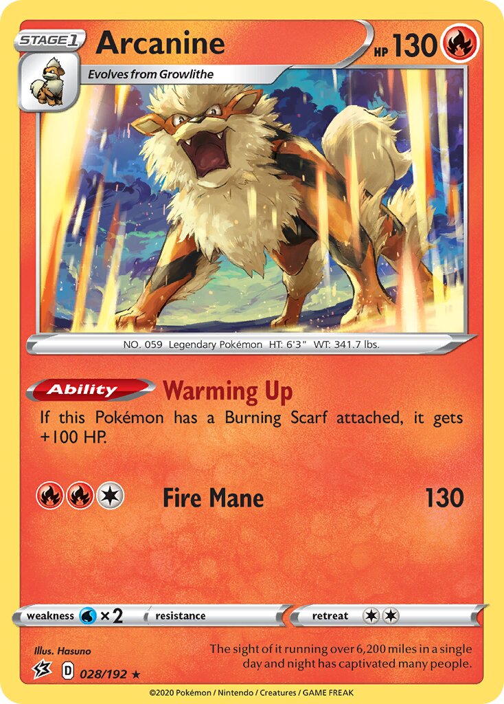 Arcanine 028/192 — Rebel Clash (English Pokémon TCG card)
