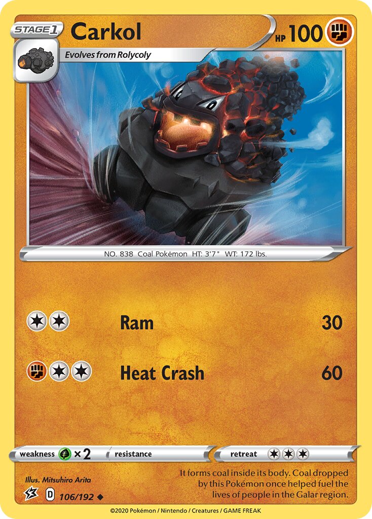 Carkol 106/192 — Rebel Clash (English Pokémon TCG card)
