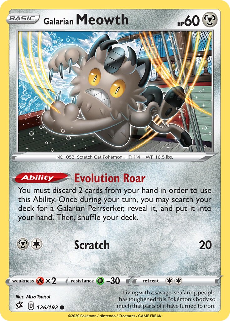 Galarian Meowth 126/192 — Rebel Clash (English Pokémon TCG card)